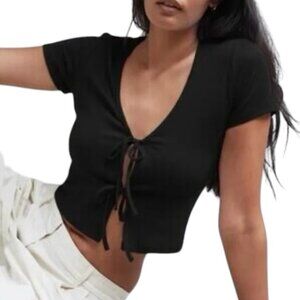 Aritzia Wilfred Free Only Tie-Front Longsleeve Shirt Black Size XS